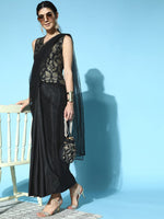 Women Black Brocade Peplum RTW Draped Saree