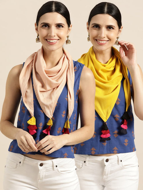 Yellow & Beige Rayon Scarf (Set of 2)