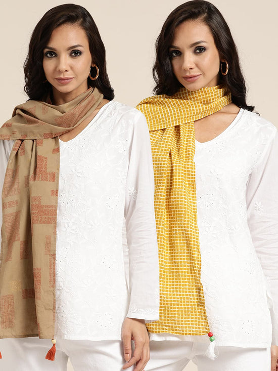 Brown Geo Print & Mustard Geo Print Scarf (Set of 2)