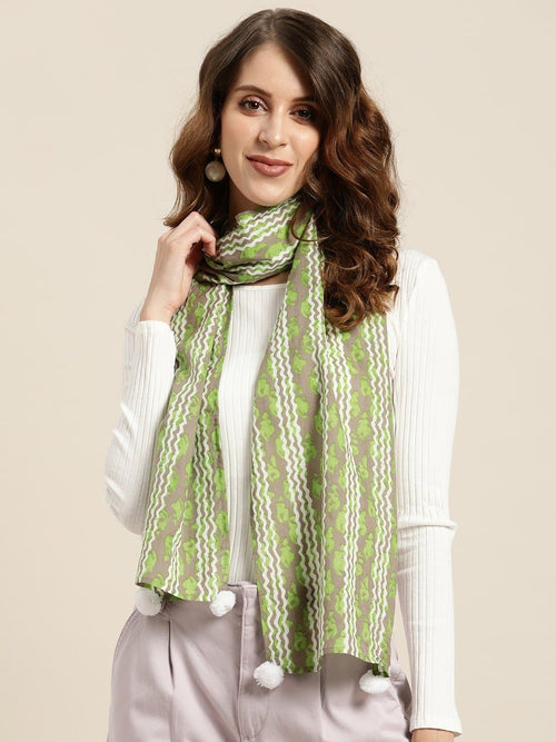 Green Floral & Brown Abstract Print Scarf (Set of 2)