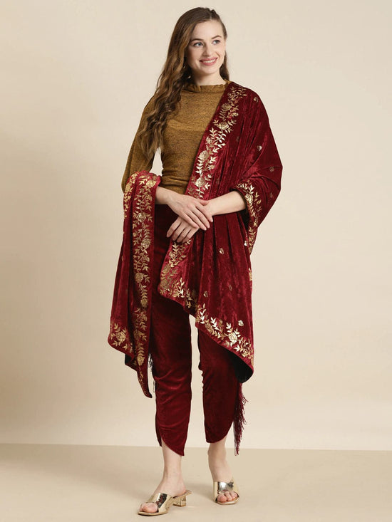 Maroon Velvet Foil Print Dushala