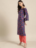 Purple Floral Off Shoulder Kurta with Red Pants