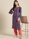 Purple Floral Off Shoulder Kurta with Red Pants