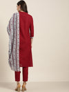 Maroon Kurta with Pants and Blue Printed Dupatta