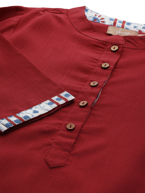 Maroon Kurta with Pants and Blue Printed Dupatta