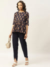 Navy Lurex Floral Peplum Top with Tulip Pants