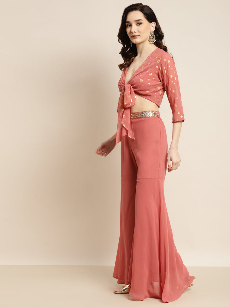 Orange Layered Top With Sharara Pants Design by Mandira Wirk at Pernia's  Pop Up Shop 2024