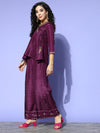 Women Burgundy Mirror Embroidered Top With Palazzo Pants