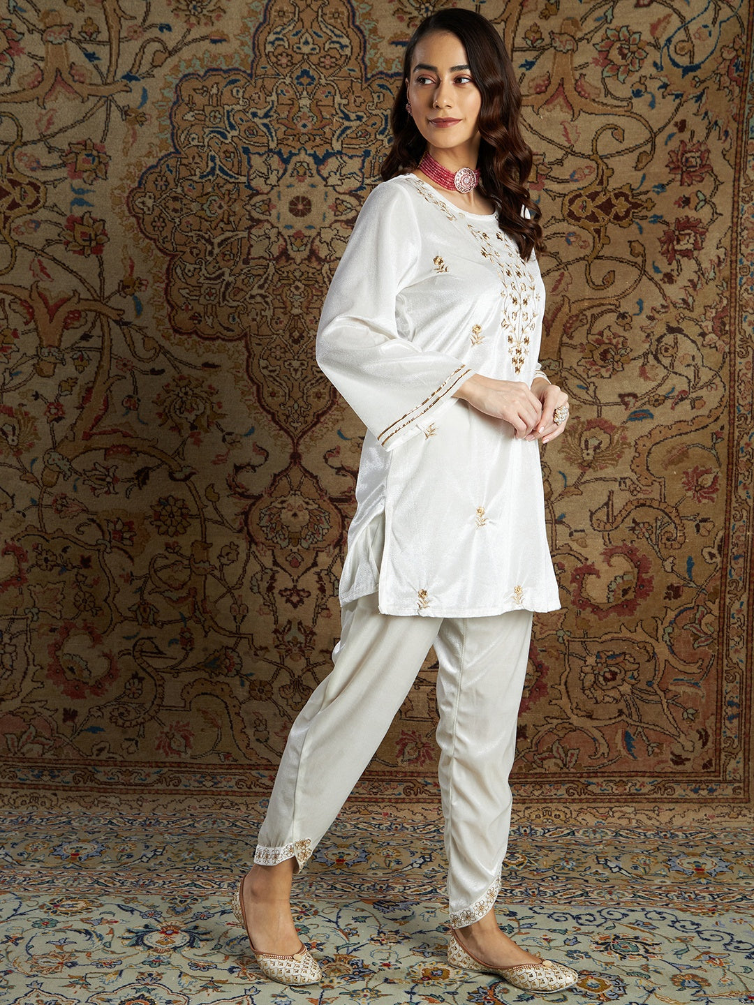 Libas Women Beige & Mustard Yellow Zari Woven Design Straight Kurta Trousers  Dupatta Price in India, Full Specifications & Offers | DTashion.com