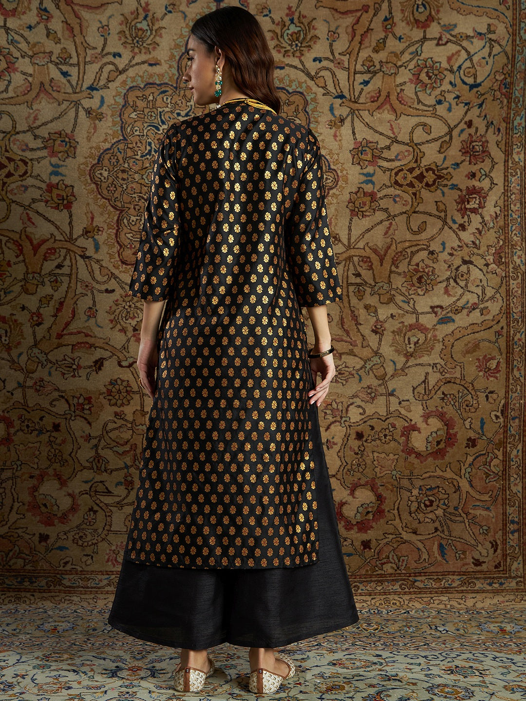 Buy Taffeta Silk Black Palazzo Pant Suit With Zari Work Online - LSTV01039  | Andaaz Fashion Eid Store