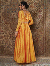 Women Mustard Jacquard Crop Top With Anarkali Skirt