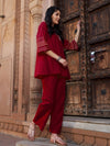 Women Maroon Zari Embroidered Sleeve Top With Palazzos