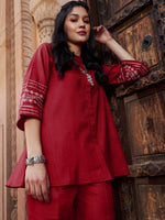 Women Maroon Zari Embroidered Sleeve Top With Palazzos