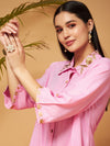 Women Pink Zari Embroidered Shirt Collar Top With Palazzos