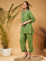 Women Green Zari Embroidered Top With Palazzos