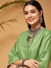 Women Green Peplum Gota Lace Top With Palazzos