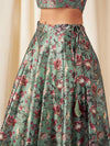 Women Olive Floral Anarkali Skirt With Crop Top