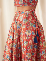 Women Orange Floral Anarkali Skirt With Blazer