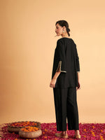 Women Black Embroidered A Line Top With Pants