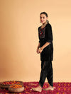 Women Black Velvet Embroidered Short Kurta With Dhoti Pants