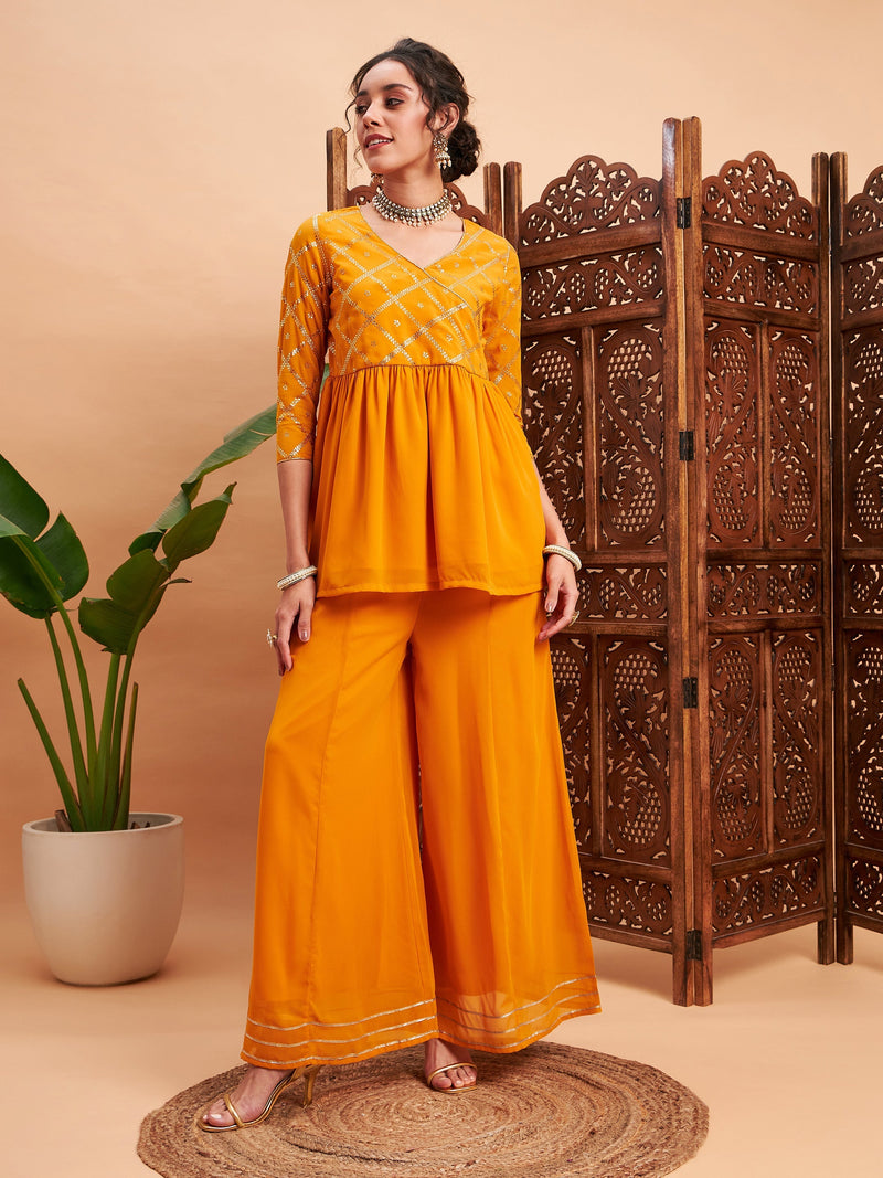 Ochre Sharara Pants With Embroidered Crop Top Set – Mehak, 45% OFF