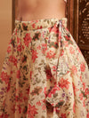 Women Beige Floral Anarkali Skirt With Frill Crop Top