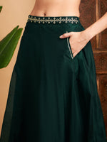 Women Emerald Embroidered Anarkali Skirt With Crop Top