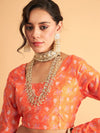 Women Orange Floral Anarkali Pocket Skirt With Crop Top