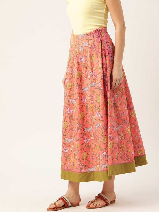 Peach Floral Anarkali Skirt