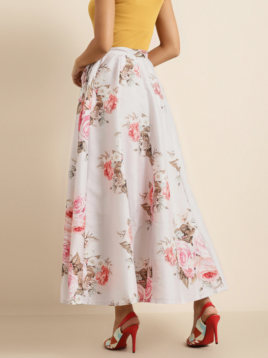 Nude Floral Anarkali Skirt