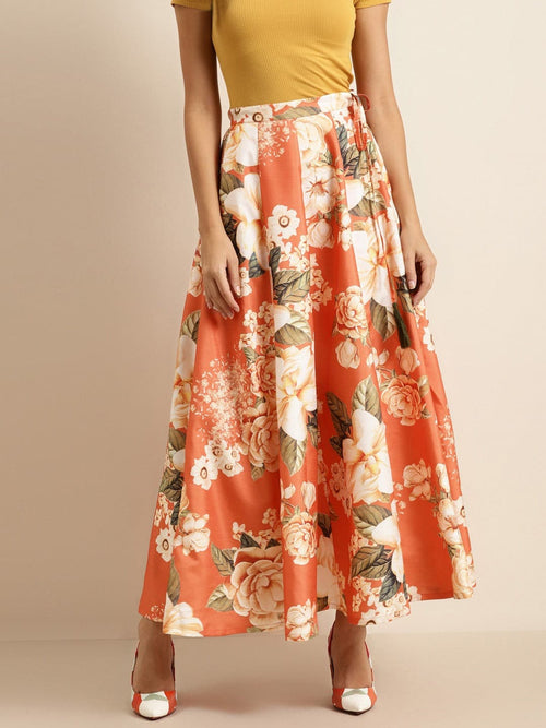 Orange Floral Anarkali Skirt