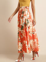 Orange Floral Anarkali Skirt