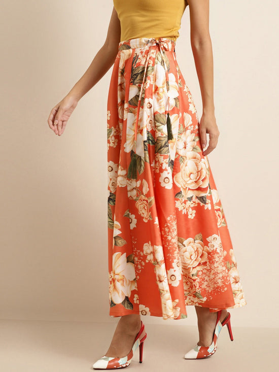 Orange Floral Anarkali Skirt