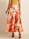 Orange Floral Anarkali Skirt