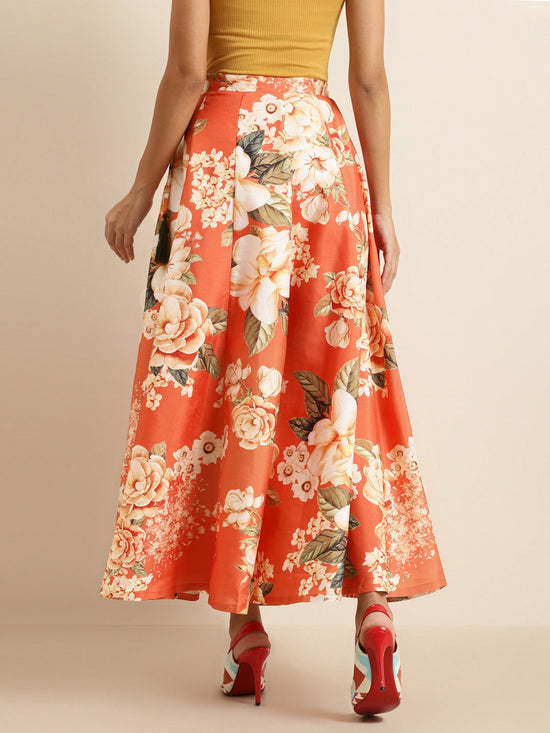 Orange Floral Anarkali Skirt