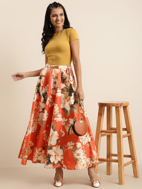 Orange Floral Anarkali Skirt