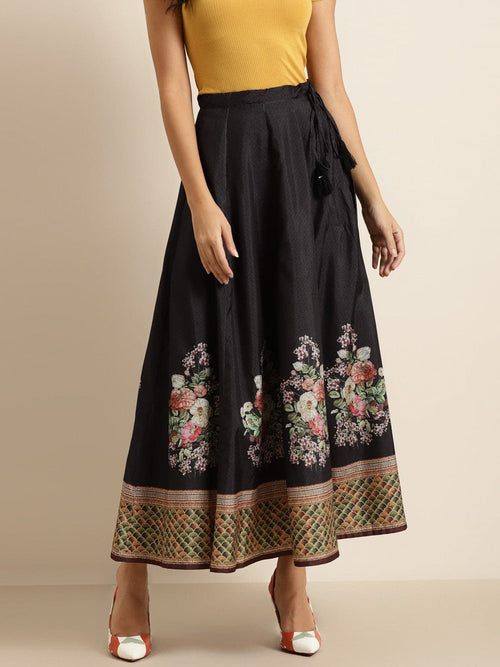 Black Floral Kali Skirt