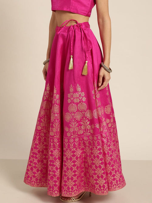 Fuchsia Foil Print Anarkali Skirt