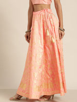 Peach Foil Print Anarkali Skirt