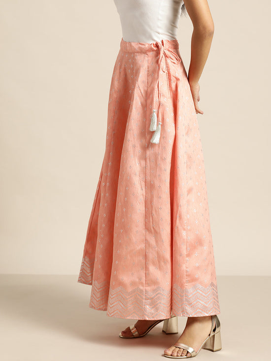 Peach Silver Foil Anarkali Skirt