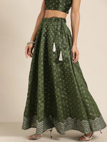 Dark Green Silver Foil Anarkali Skirt