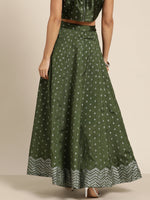 Dark Green Silver Foil Anarkali Skirt