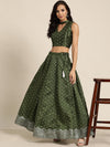 Dark Green Silver Foil Anarkali Skirt