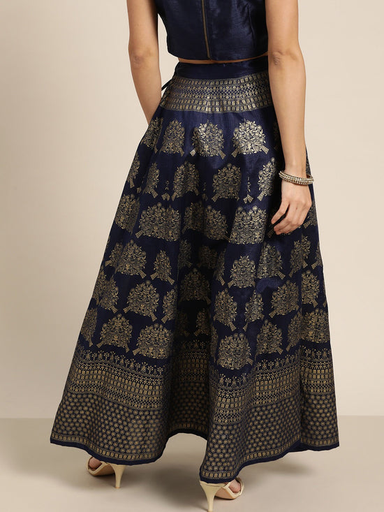 Navy Kali Foil Print Anarkali Skirt