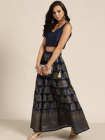 Navy Kali Foil Print Anarkali Skirt