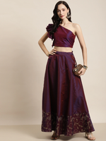 Purple Paisely Foil Border Anarkali Skirt