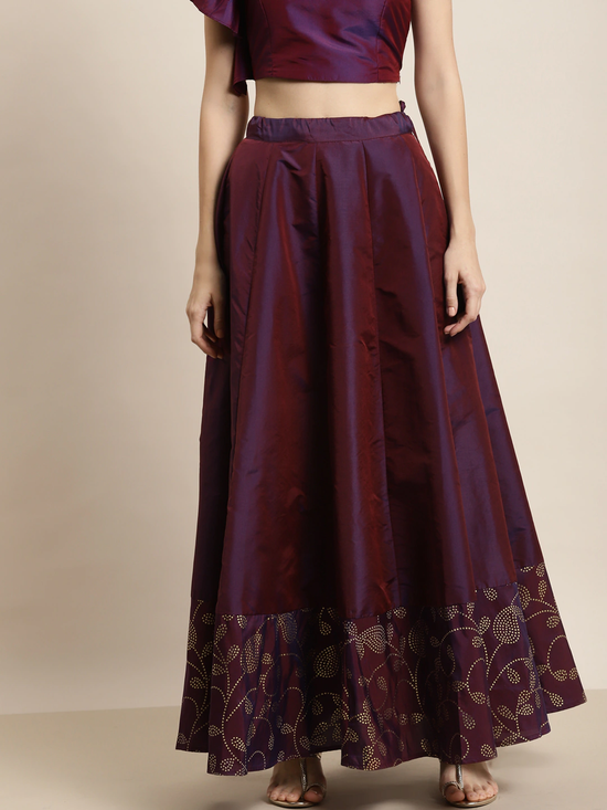 Purple Paisely Foil Border Anarkali Skirt