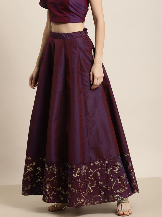 Purple Paisely Foil Border Anarkali Skirt