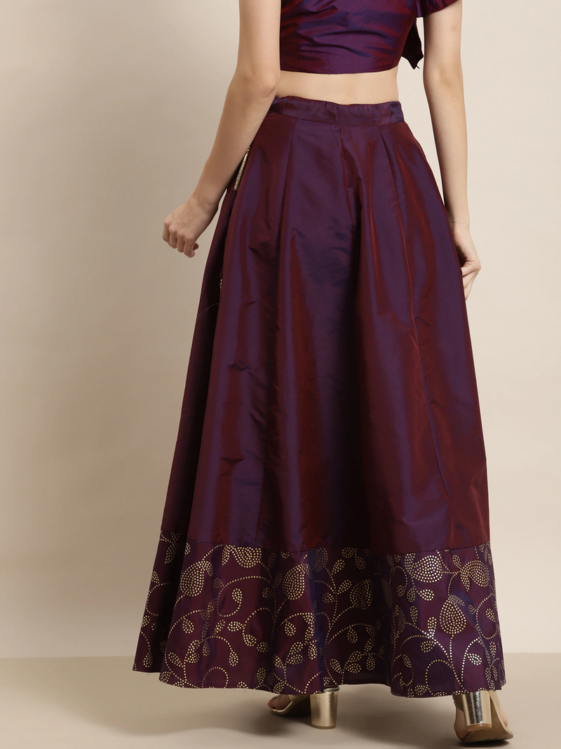 Purple Paisely Foil Border Anarkali Skirt