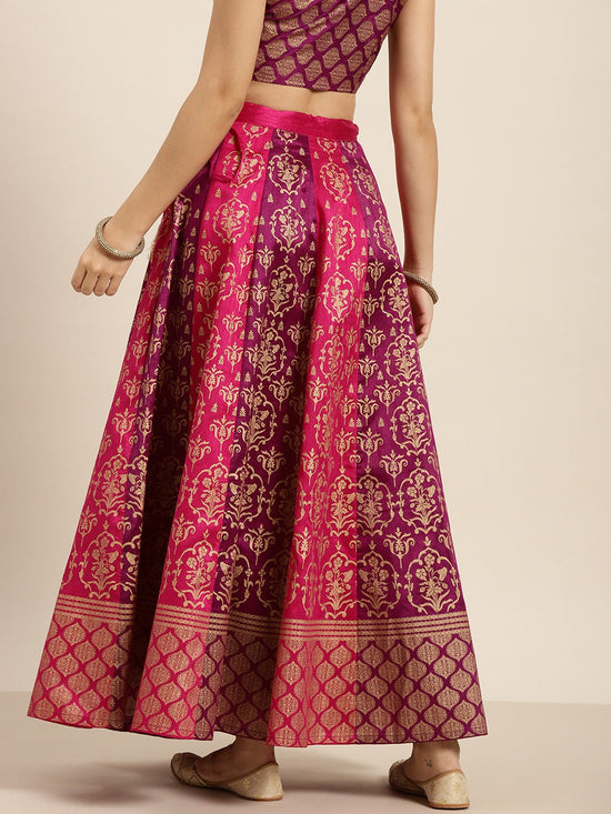 Fuchsia & Purple Foil Print Anarkali Skirt